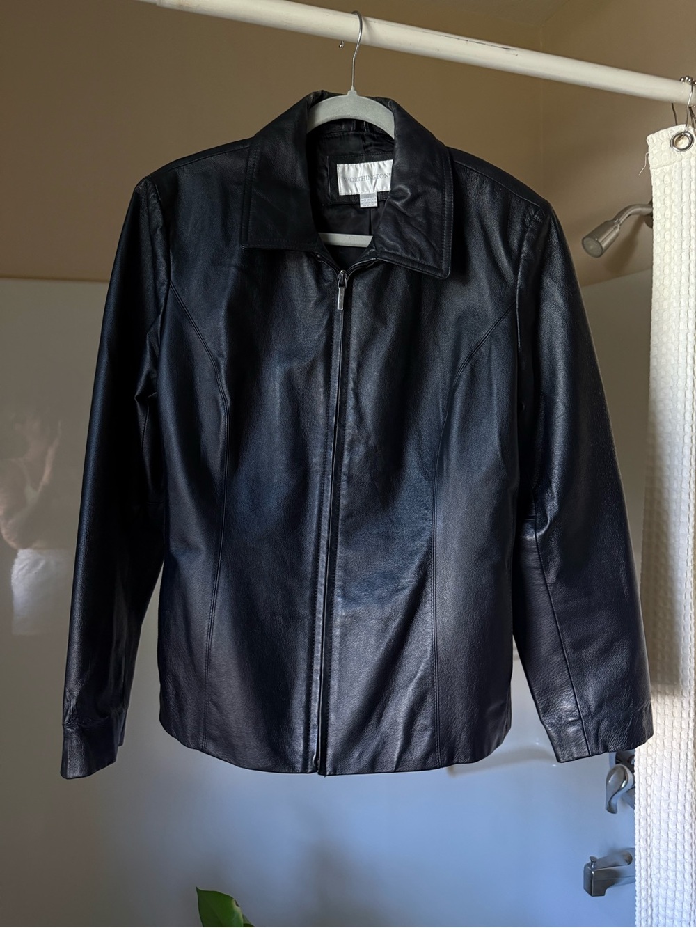 Womans Classic Black Leather Zip Jacket